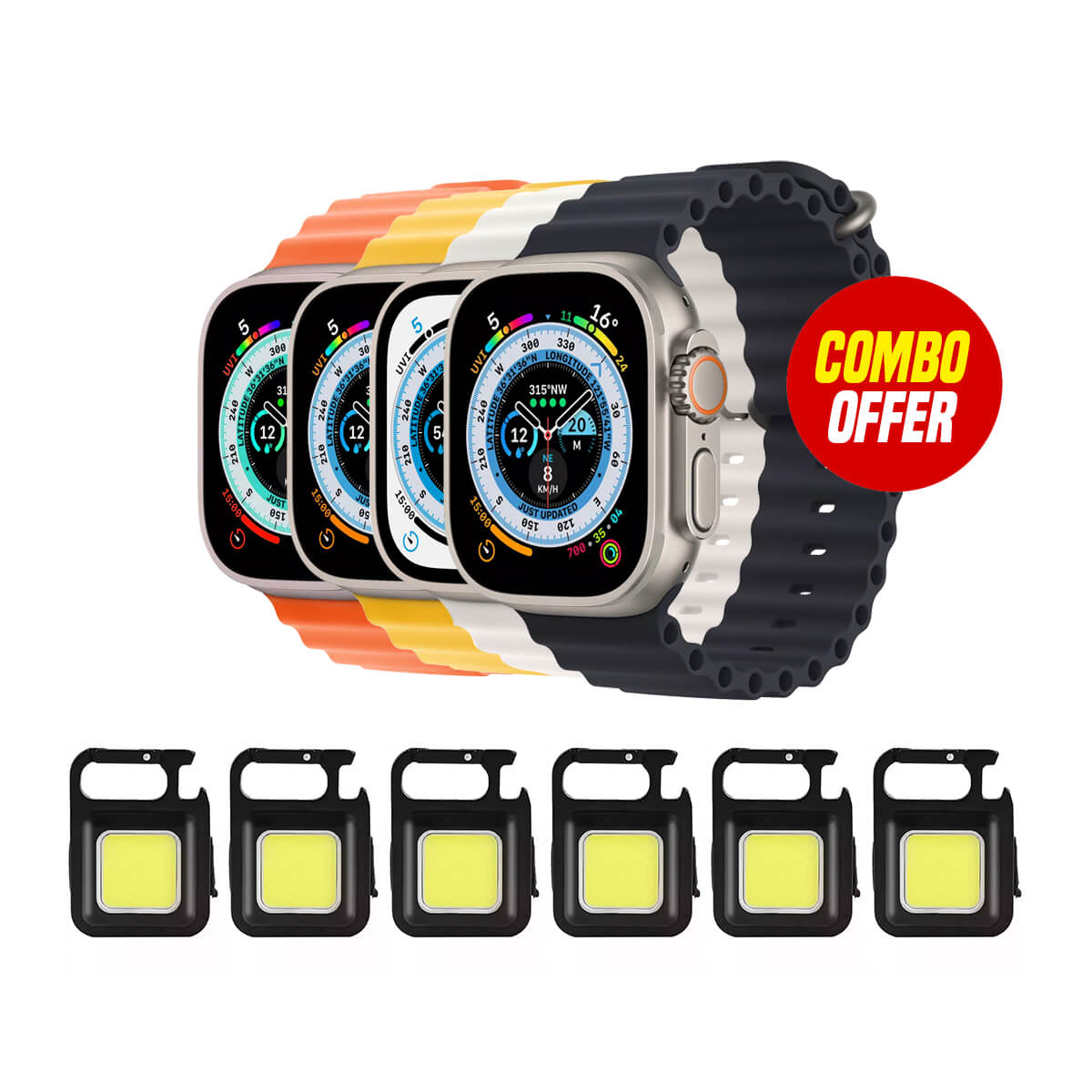 Ultra Smartwatch and LED Flash Light 6 PCS Combo Bundle