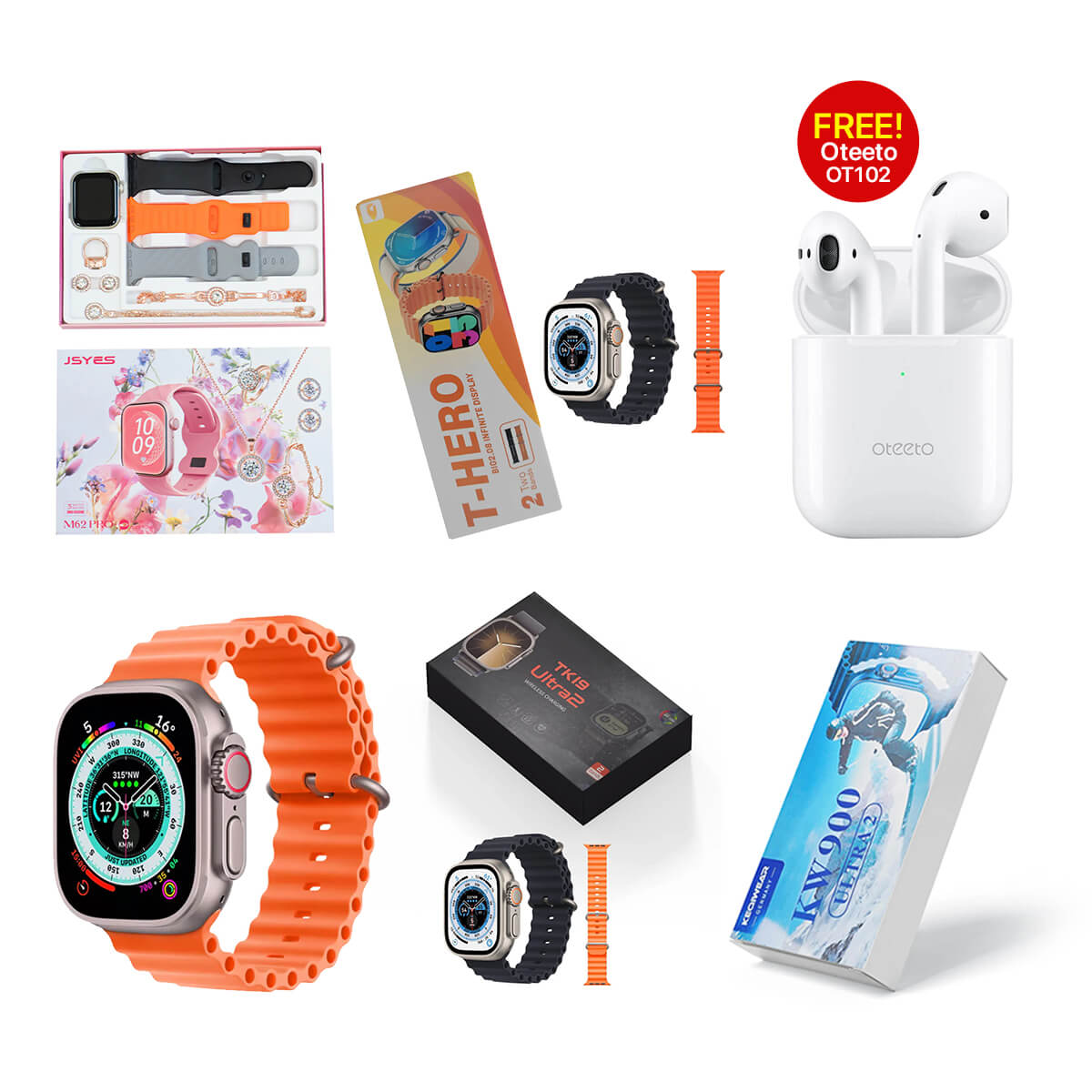 5 Model Ultra Smartwatch + Oteeto Earphones Free (6 Items Combo Bundle)