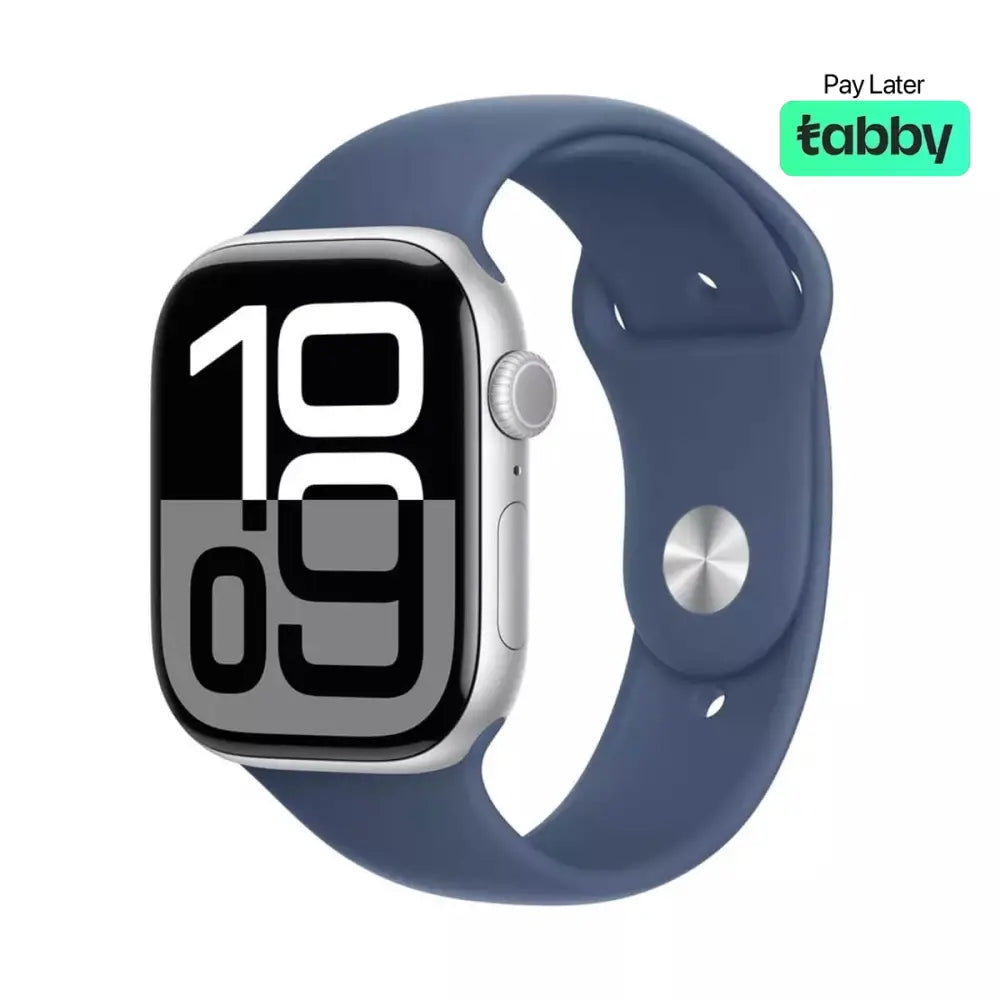Apple Watch Series 10 46mm (GPS) Jet Silver Aluminum Case Denim Sport Band S/M