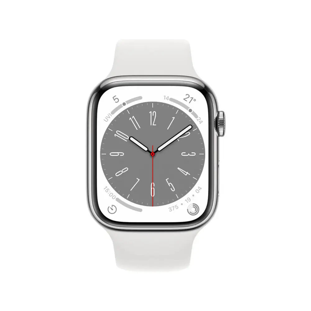 Apple Watch Series 8 45mm (GPS + Cellular) Silver Stainless Steel Case White Sport Band