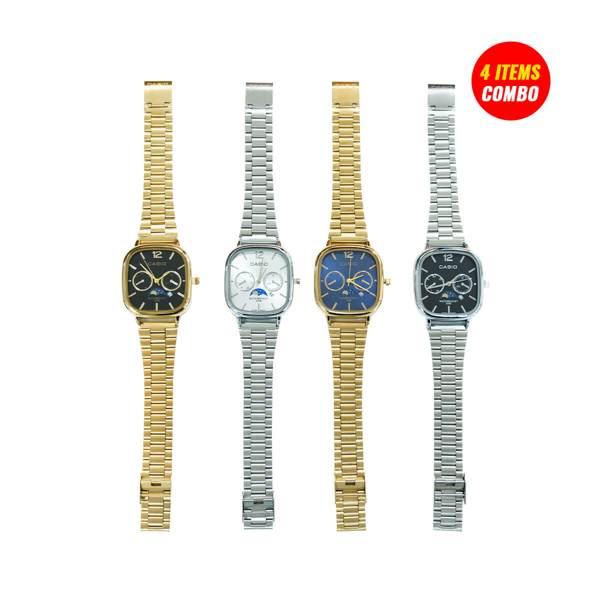 Casio Quartz Moonrise Dial Watch (4 Pcs Combo Bundle)