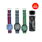 Casio Quartz Moonrise Dial Nylon Braided Strap Watch (3 Pcs Combo Bundle)