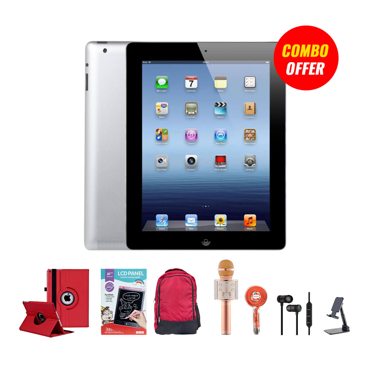 Used Apple iPad 4th Gen 16GB Wi-Fi with Cover (7 Items Combo Bundle B)