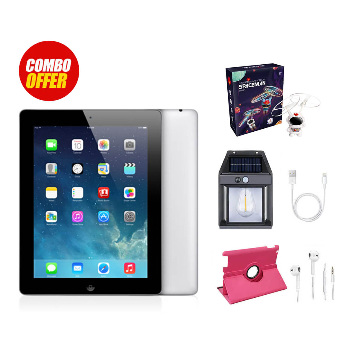 جهاز iPad مستعمل من الجيل الرابع من Apple بسعة 16 جيجابايت مزود بشبكة Wi-Fi مع غطاء (مجموعة مكونة من 7 عناصر B)