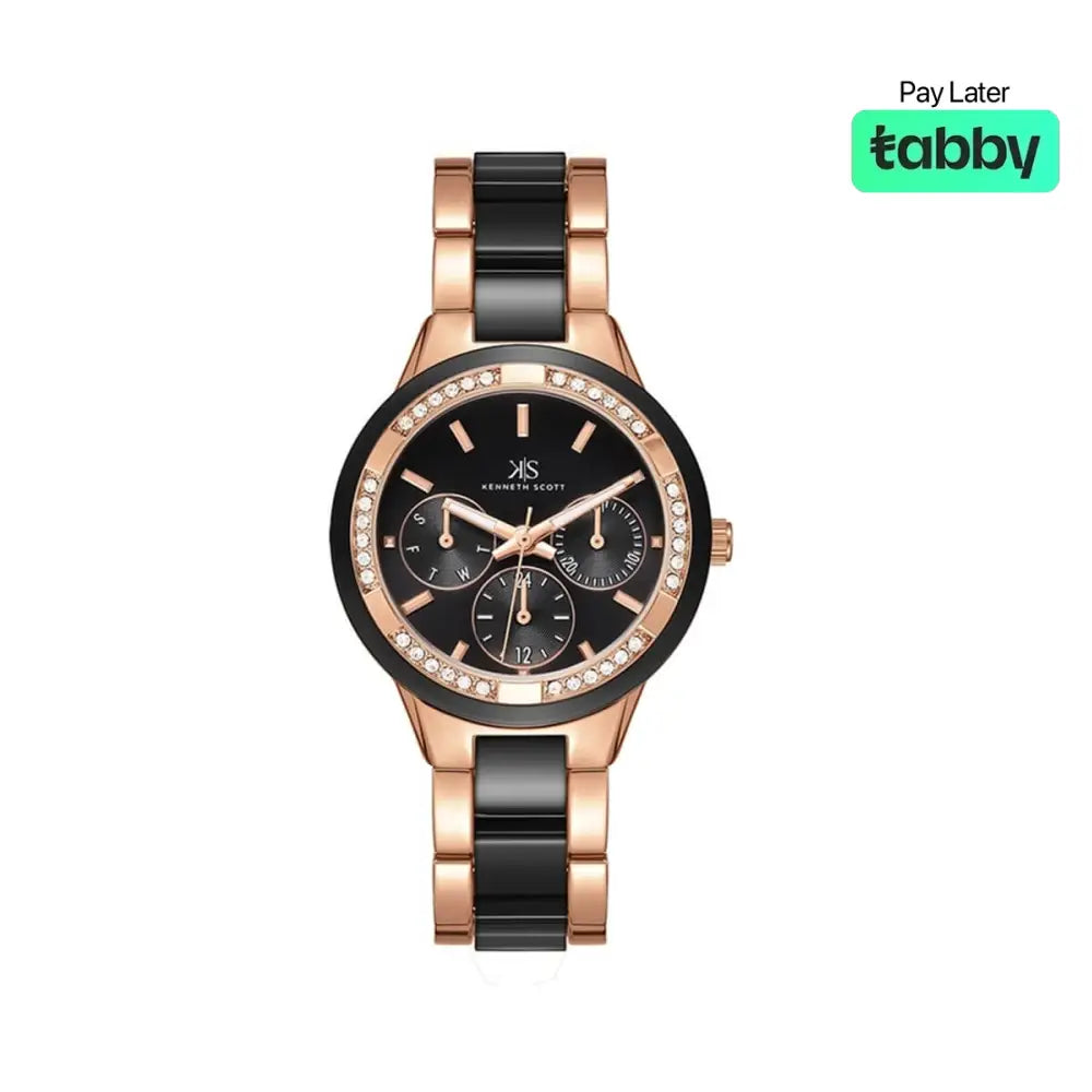 Kenneth Scott Ladies Rose Gold Dial Multi Function Watch - K24604-RCBB