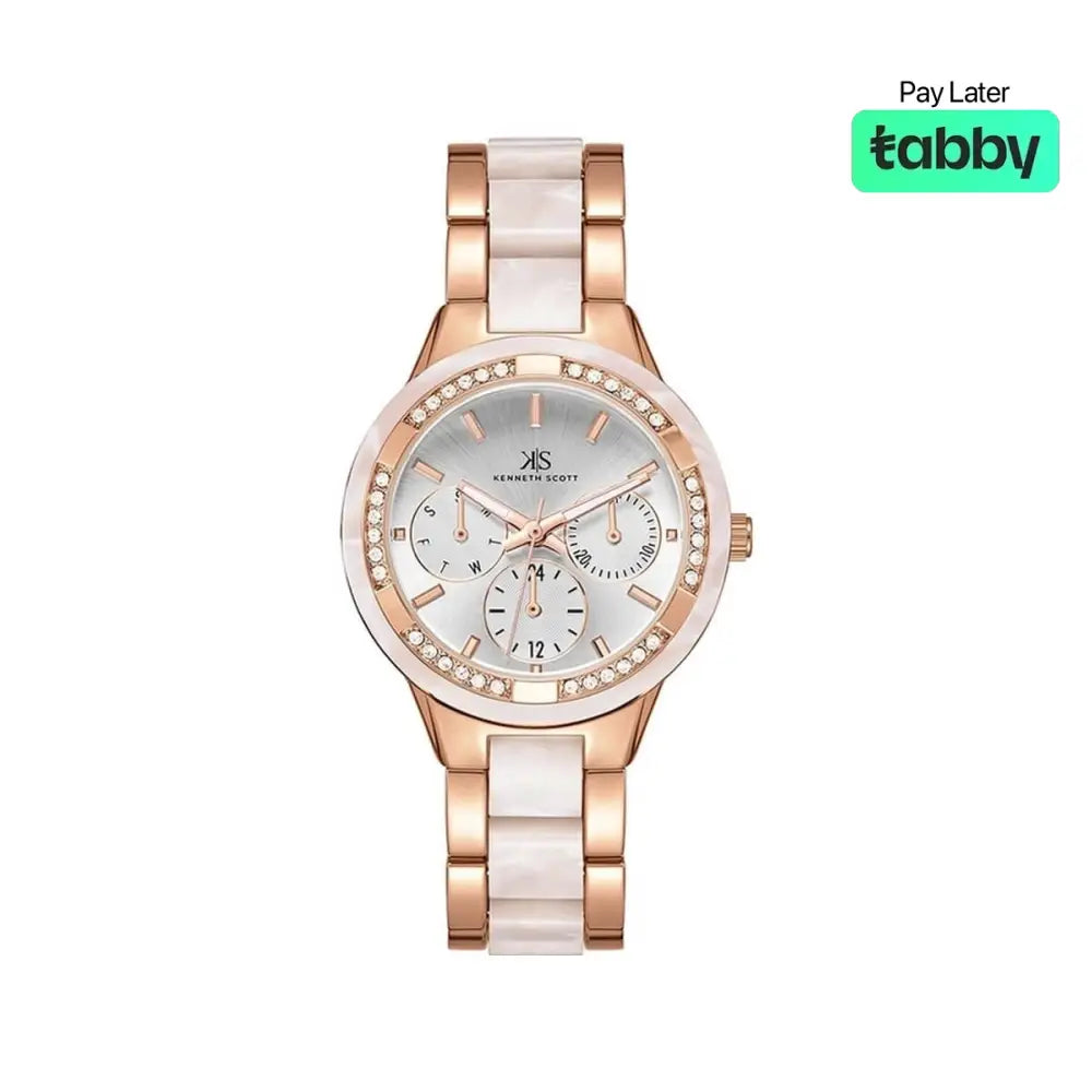 Kenneth Scott Ladies Rose Gold Dial Multi Function Watch - K24604-RCWW