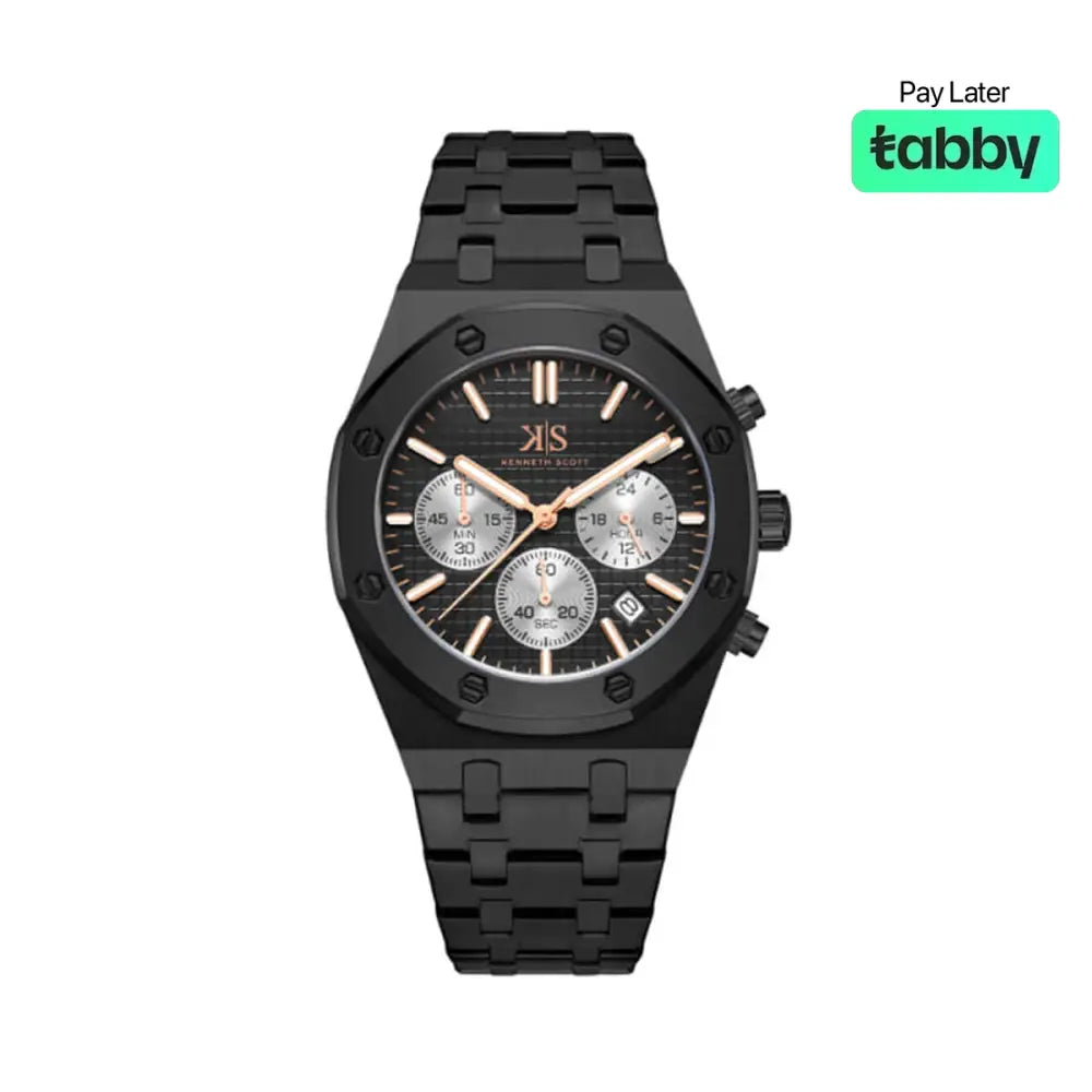 Kenneth Scott Men’s Black Dial Mult Function Watch - K24112-BBBB