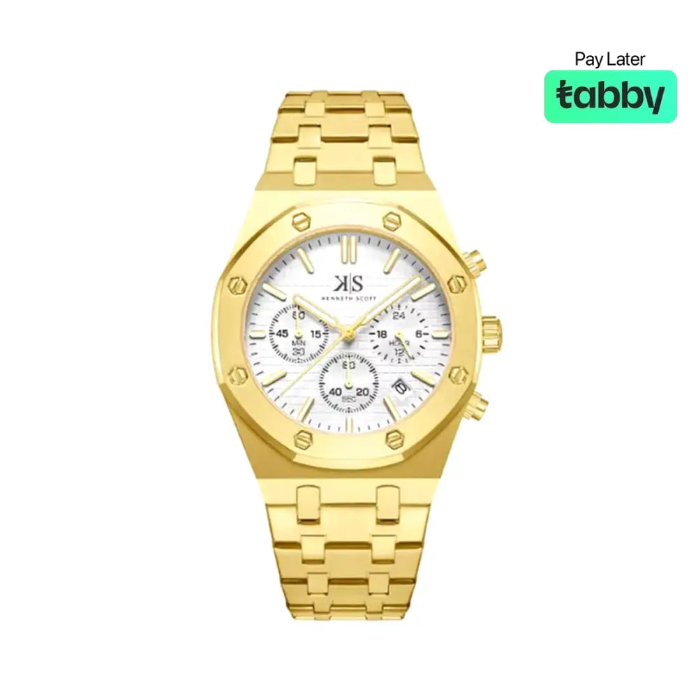 Kenneth Scott Men’s White Dial Mult Function Watch - K24112-GBGW