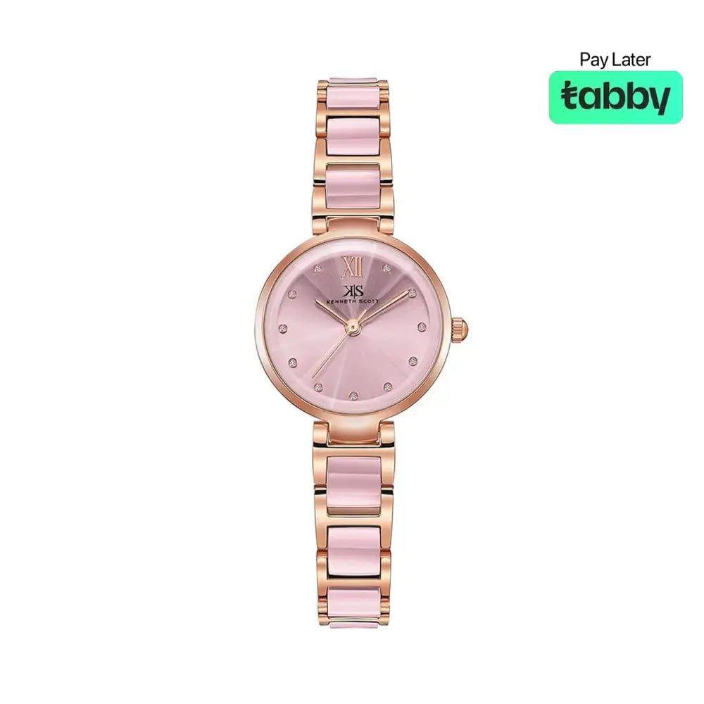 Kenneth Scott Women’s Pink & Rose Gold Analog Alloy Strap Watch K22531-KCPK