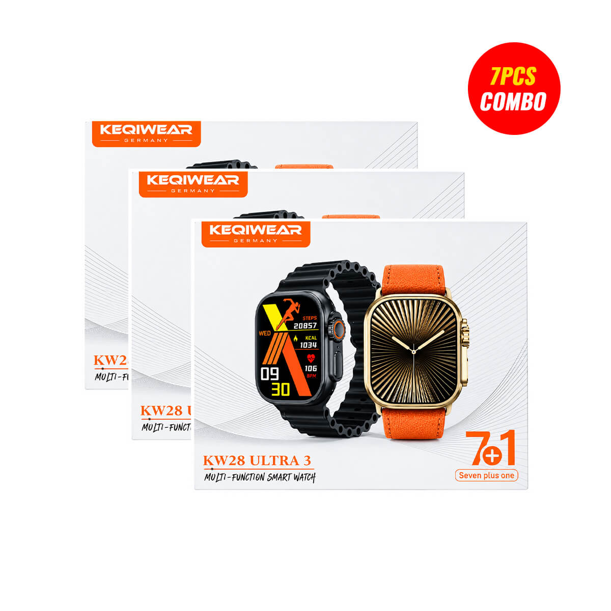 Keqiwear Smartwatch KW28 Ultra 3 with 7 Strap (7 Pcs Combo Bundle)