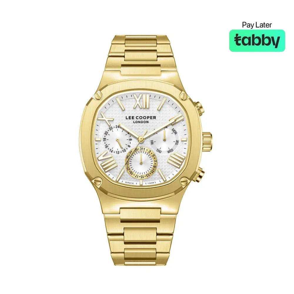 Lee Cooper Gents Multifunction Gold Case Gold Metal Band Silver Dial LC08146.130