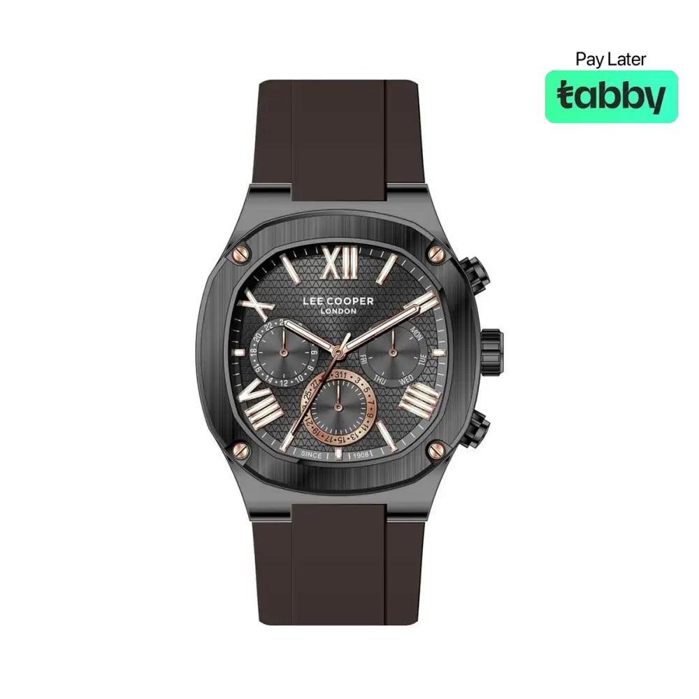 Lee Cooper Gents Multifunction Gun Case Brown Silicone Band Gun Dial LC08150.062