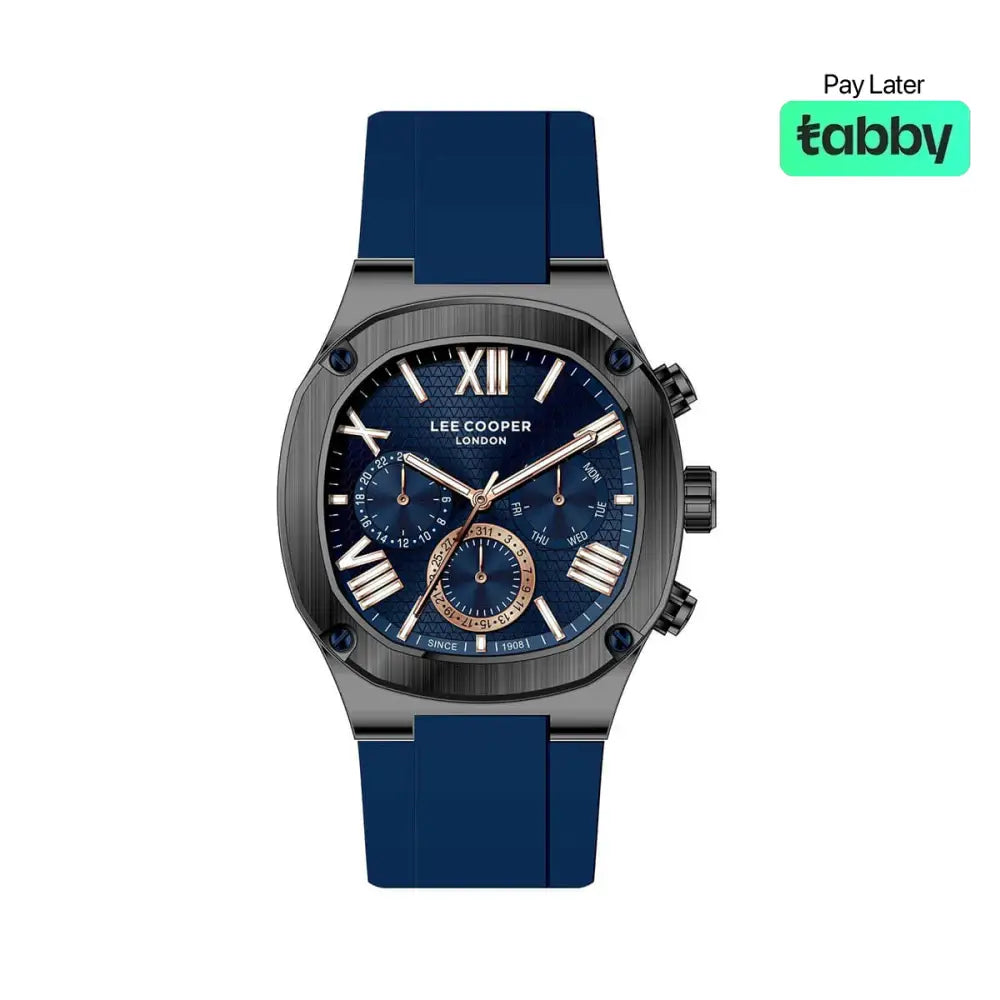 Lee Cooper Gents Multifunction Gun Case Dark Blue Silicone Band Dark Blue Dial LC08150.099