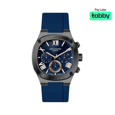 Lee Cooper Gents Multifunction Gun Case Dark Blue Silicone Band Dark Blue Dial LC08150.099