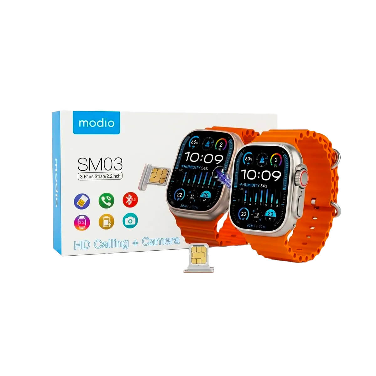 Modio Smartwatch SM03 with SIM + Camera (3 Strap)