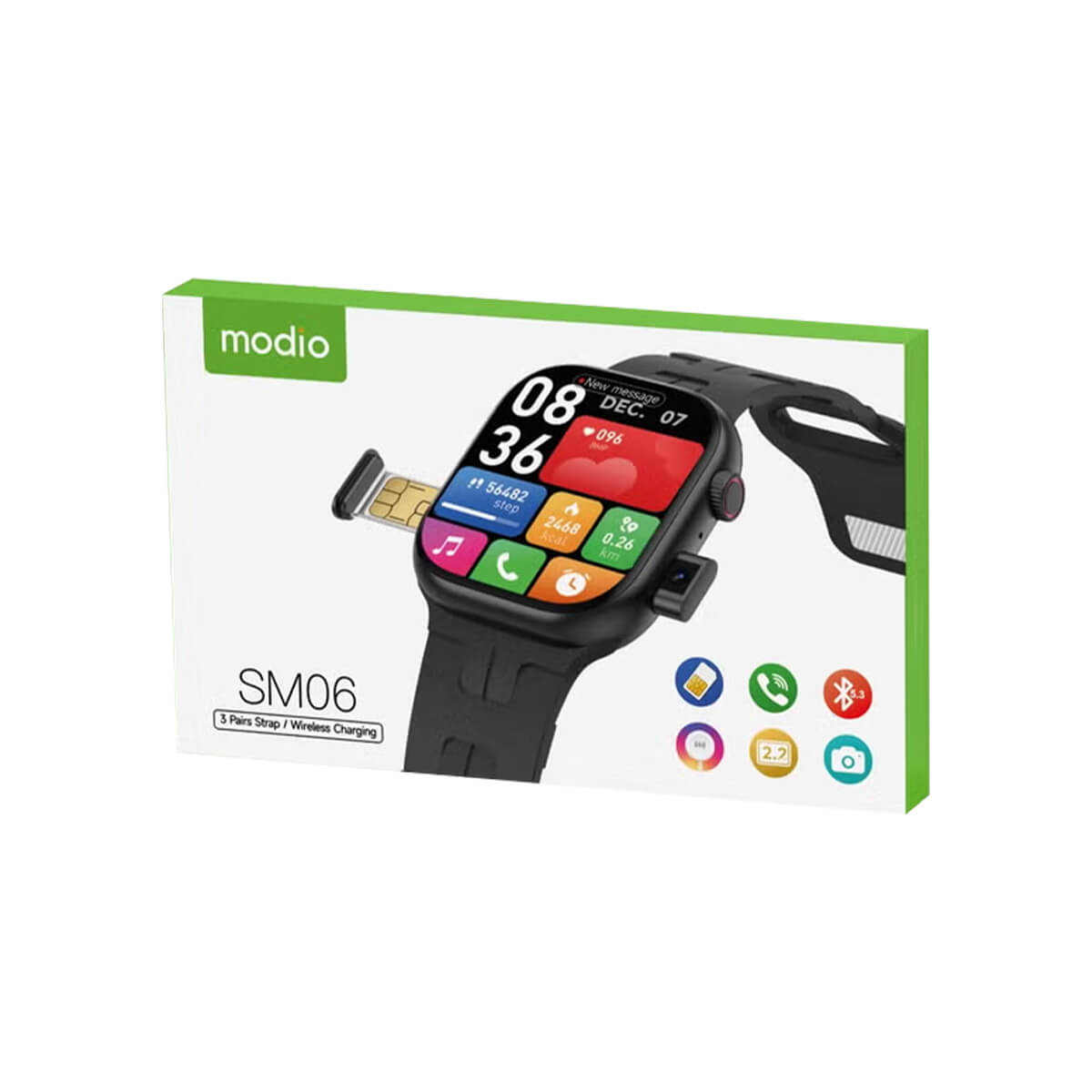 Modio Smartwatch SM06 with SIM + Camera (3 Strap)