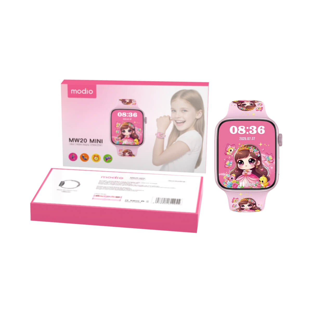 Modio MW20 Mini Kids Smartwatch with 2 Staps - Pink