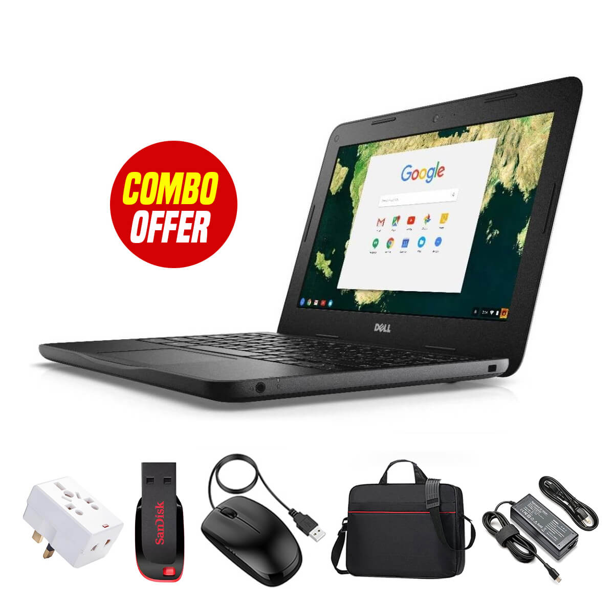 Used Dell Chromebook 3180 4GB RAM + 16GB Memory (5 Items Combo Bundle)