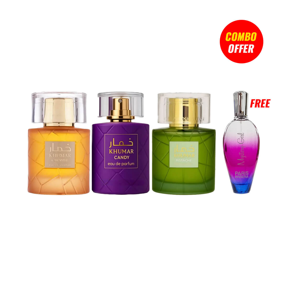 Wadi Al Khaleej Caramel, Citrus, Pistache Perfume (3 Items Combo) + Mystery Girl Perfume Free