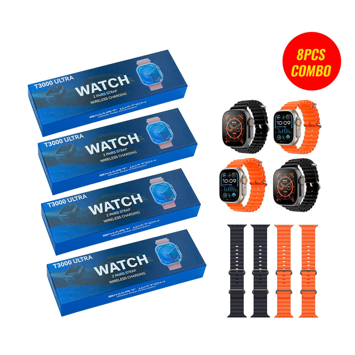 T3000 Ultra Smarwtatch with 2 Strap (8 PCS Combo)