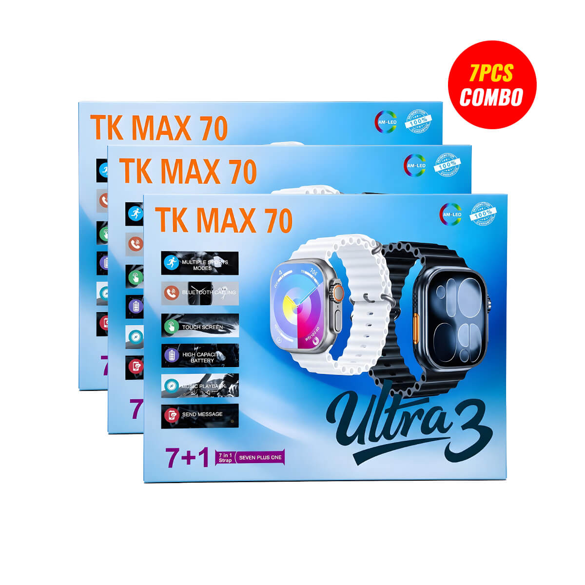 TK Max 70 Ultra 3 Smartwatch with 7 Straps (7 Pcs Combo Bundle)